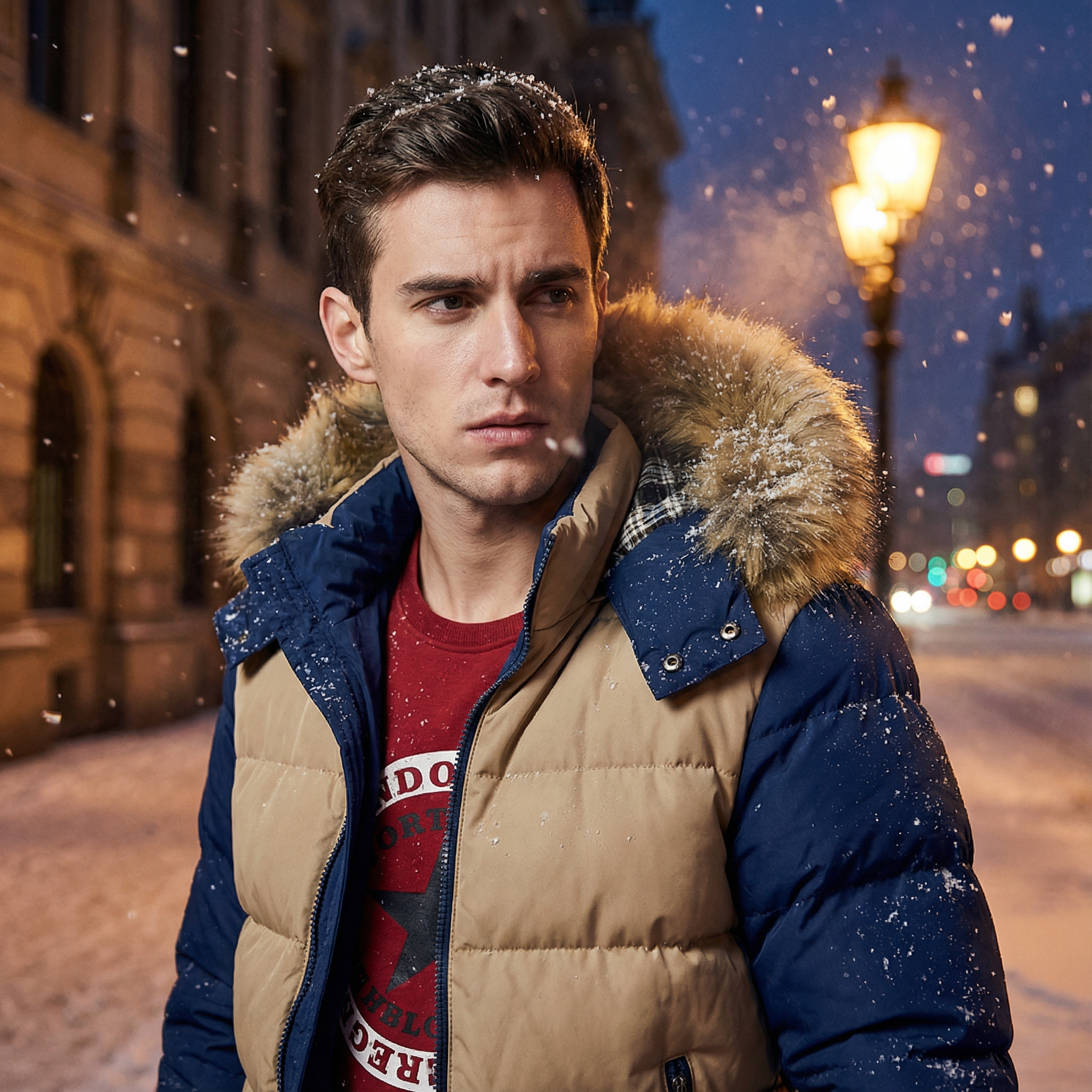 Mens Two Tone Puffer Jacket with Removable Hood