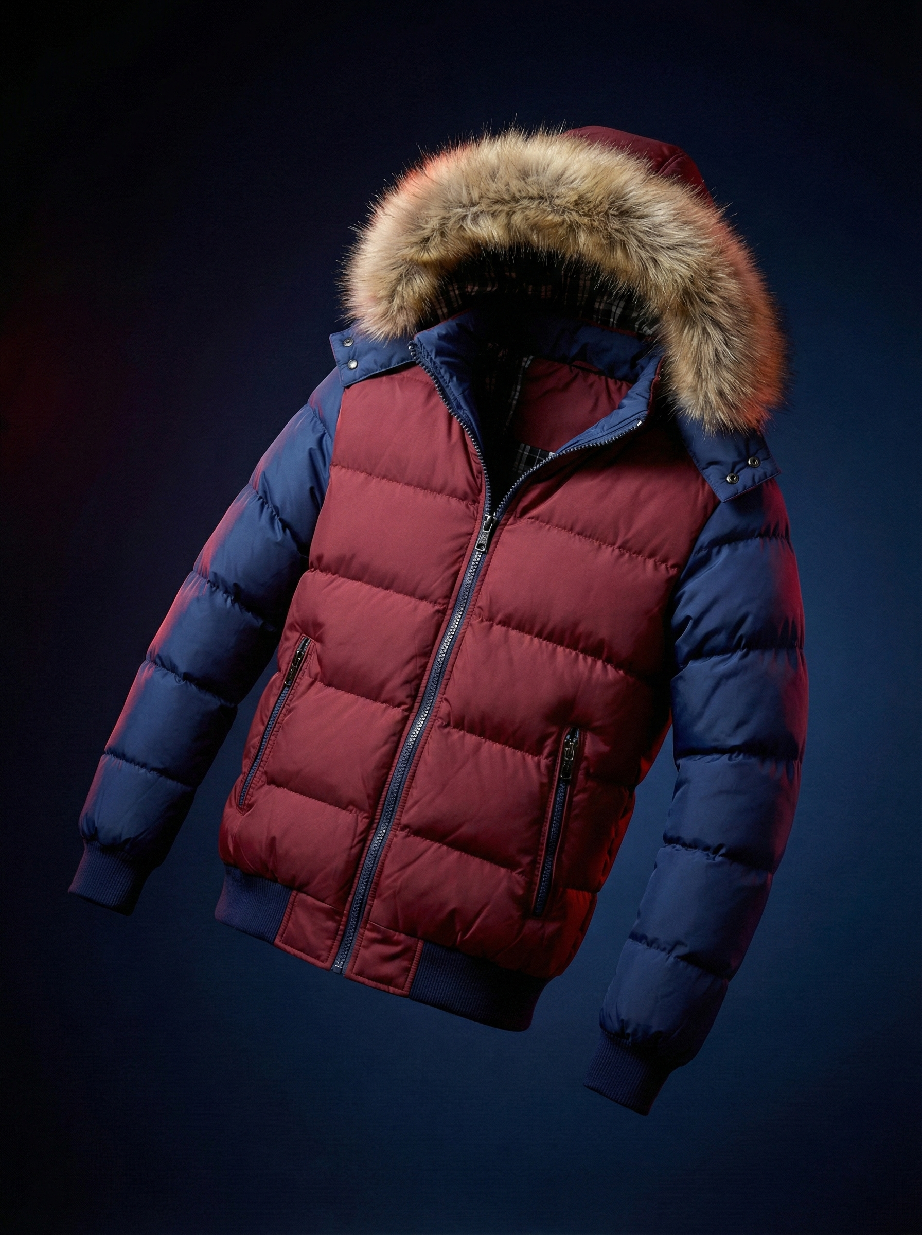 Doppelfarbige Steppjacke mit abnehmbarer Kapuze (Men)