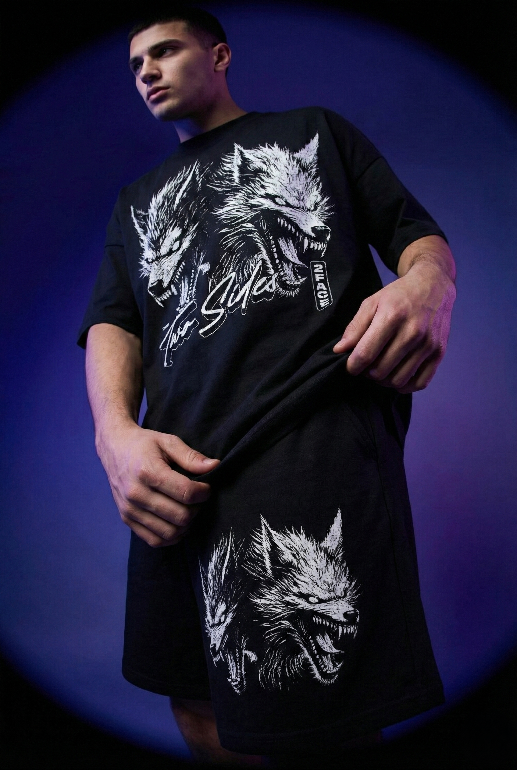 2FACE WOLF Black Shorts (Men)