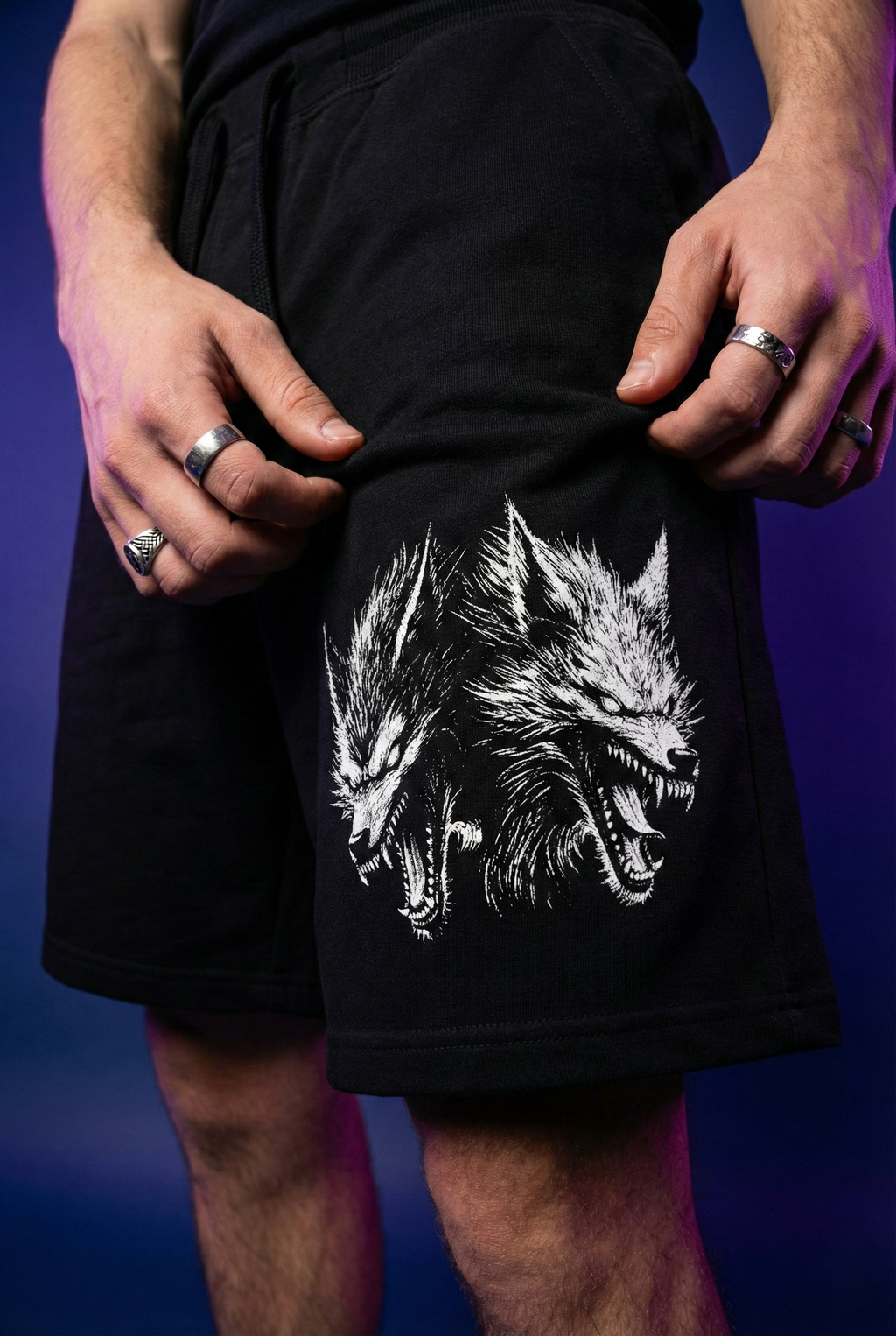 2FACE WOLF Black Shorts (Men)